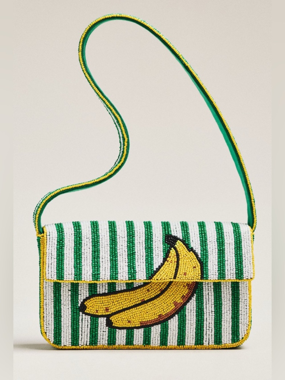 NWT Anthropologie Fiona Beaded Bag: Food & Drink Edition Banana Stripe